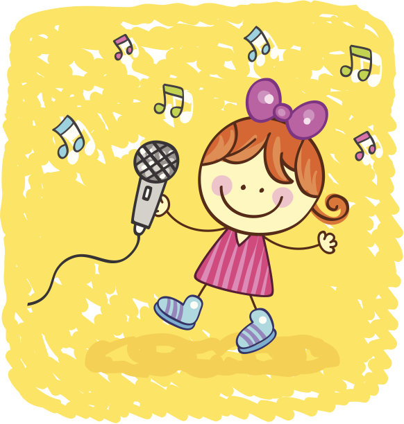 歌手快乐的女孩用麦克风唱歌图片下载