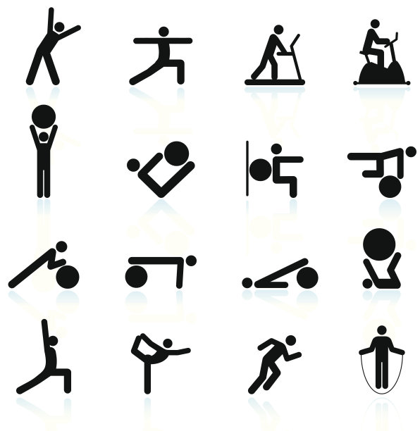 健身瑜伽和味觉锻炼黑白图标集图片下载