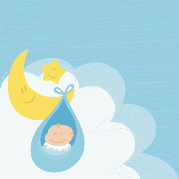 背景:新生儿在挂在月亮上的袋子里图片下载