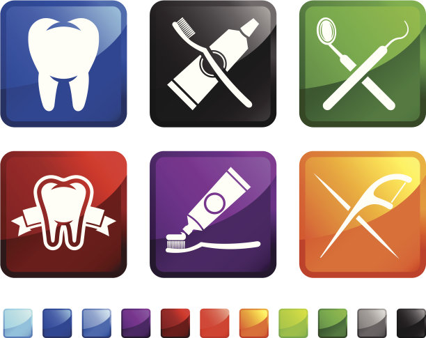 牙医工具健康的牙齿矢量图标设置贴纸图片下载