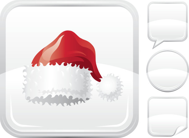 圣诞老人帽子上的银按钮图标图片下载