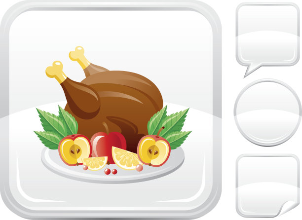 圣诞火鸡图标上的银按钮图片下载