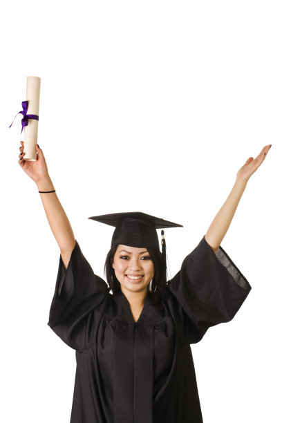 快乐的亚裔女性毕业于白人图片下载