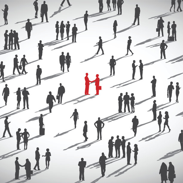 一群人和两个穿着红色衣服的商人握手图片下载