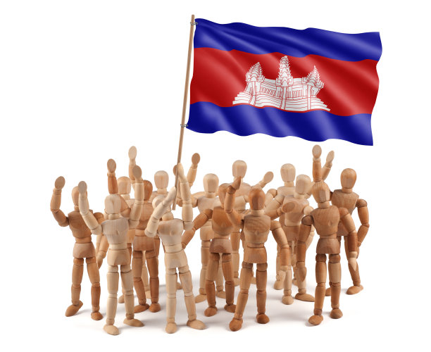 柬埔寨-木制人体模型组与旗帜图片下载