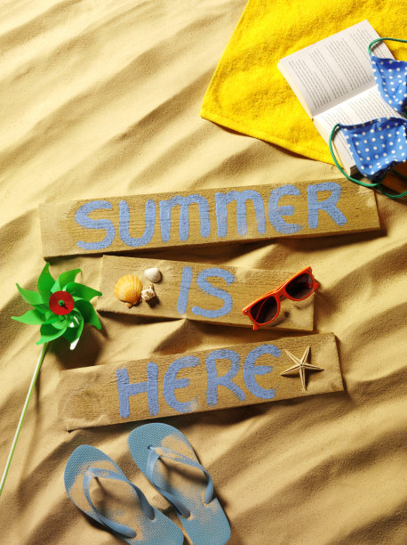 夏天在这里在沙地上的木头上签名图片下载