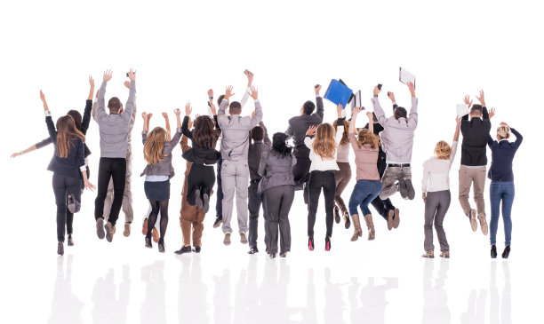 后视图的一群商务人士跳。图片下载