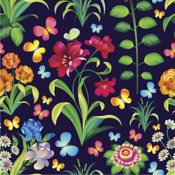 蝴蝶和花的无缝接缝图片下载