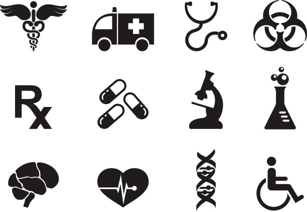 医药黑白版税免费矢量图标集图片下载