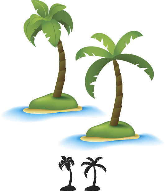 白色背景上的两棵棕榈树的图形说明图片下载