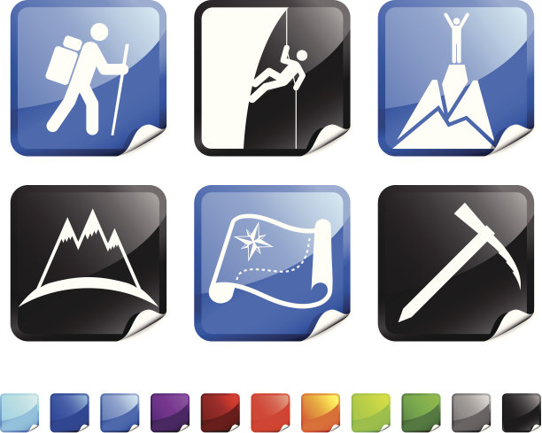 登山版税免费矢量图标设置贴纸图片下载