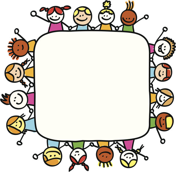 多民族幸福儿童手牵手横幅卡通插图图片下载