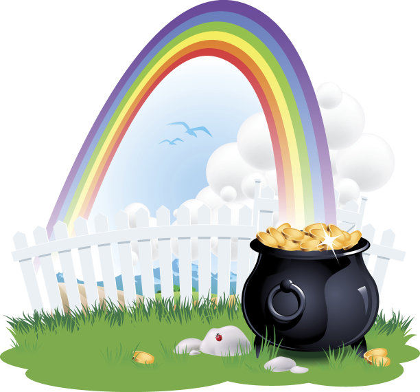 在彩虹的末端显示一罐金子的插图图片下载