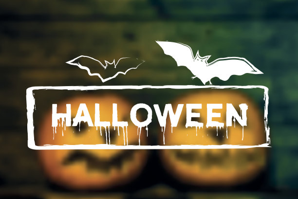 万圣节线艺术标志上模糊鲜明的黄色背景图片下载