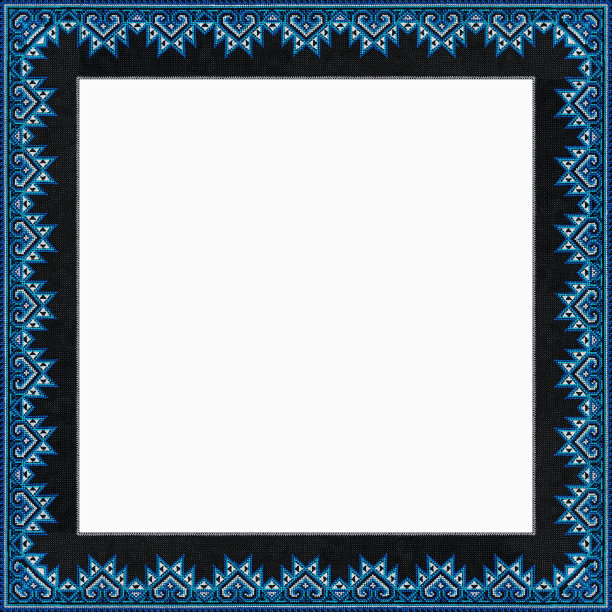 蓝色和黑色花亚洲图案纺织边界框架。图片下载