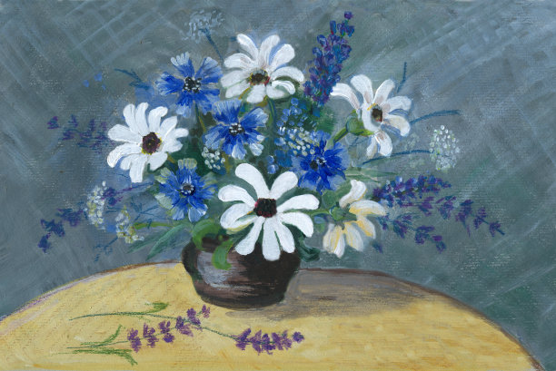 白色，蓝色的野花，亚克力画图片下载