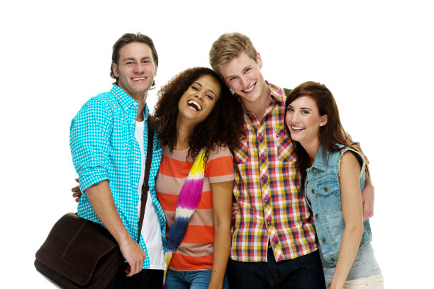 四个快乐的朋友在一起摆姿势图片下载