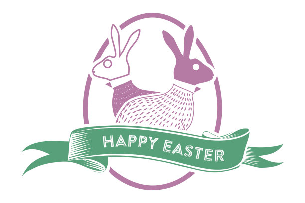 复古快乐复活节兔子符号与文字丝带图片下载
