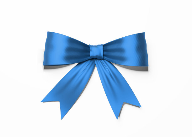 美丽的蓝色缎子礼物蝴蝶结在白色图片下载