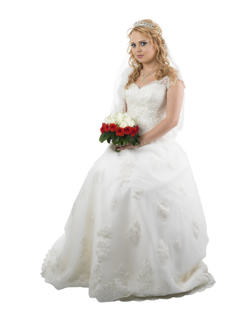 身穿婚纱的新娘，白色背景图片下载