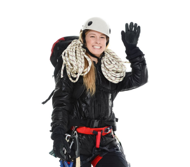 女攀登者微笑着挥手图片下载