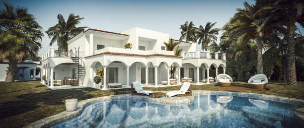 带游泳池的豪华别墅素材图片