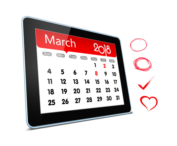 2018年3月台历数码平板孤立图片下载