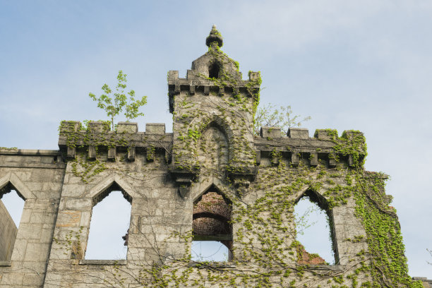 纽约罗斯福岛废墟中的古老历史建筑图片下载
