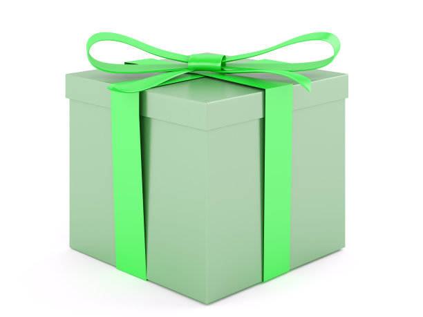 一个带绿色丝带的绿色礼品盒图片下载
