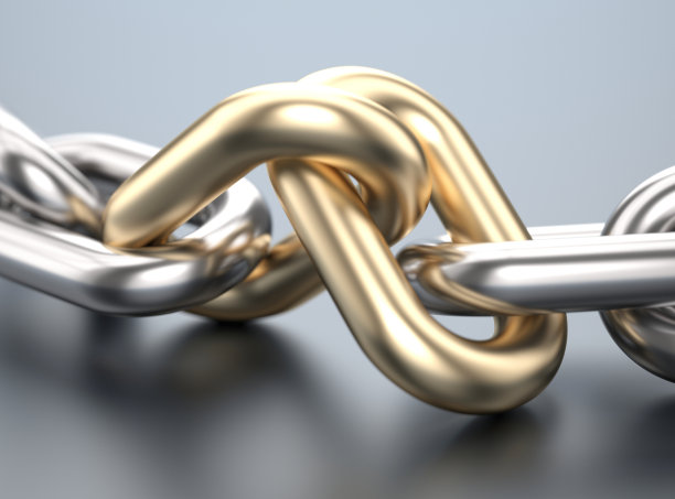 两个金链和银链。伙伴关系的概念图片下载