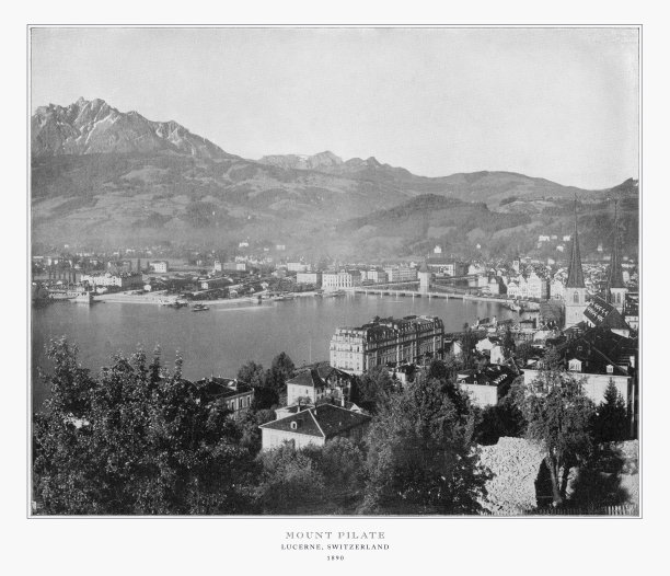 瑞士皮拉图斯山和琉森，1893年古董瑞士照片图片下载
