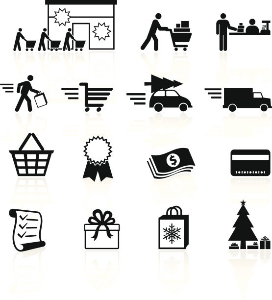 假日购物季黑白矢量图标设置图片下载