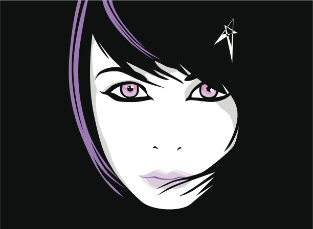 这是一个带着紫色小花的摇滚朋克女孩的肖像图片下载