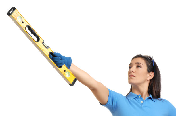 手巧女保持水平隔离在白色背景图片下载