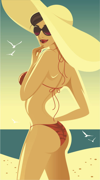 海滩上的女士。图片下载