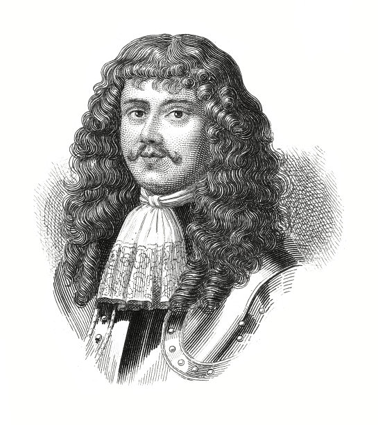 17世纪戴着围巾和假发的男人(古董木刻)图片下载