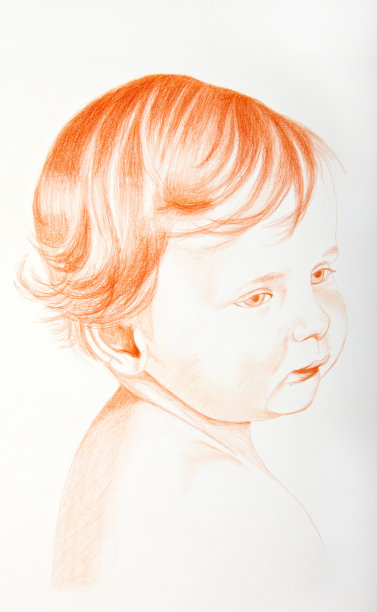 婴儿肖像画与乐观的铅笔在光滑的白纸图片下载