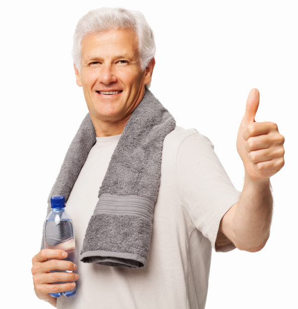 男人在运动后竖起大拇指-孤立图片下载