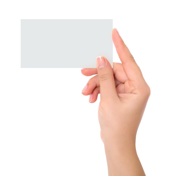 女人手握牌的姿势，孤立在白色的背景上图片下载