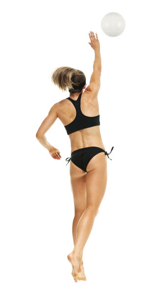 女子沙滩排球运动员的后视图图片下载