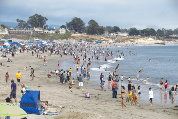 人们在加州圣克鲁斯海滩享受周末图片下载