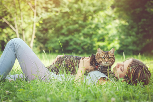 年轻女子和她的猫图片下载