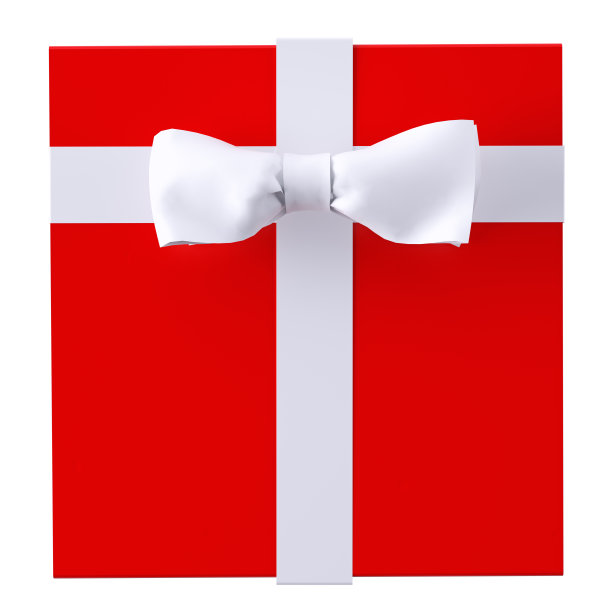 红色礼盒用白色丝带系着，俯视图片下载