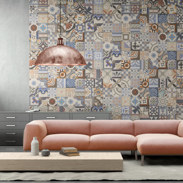 室内有淡粉色沙发和空白墙图片下载