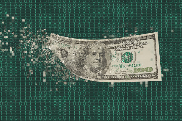 浮动在二进制代码上的像素化美元货币图片下载
