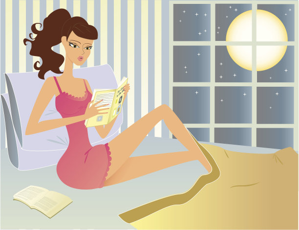 女孩在床上看书图片下载