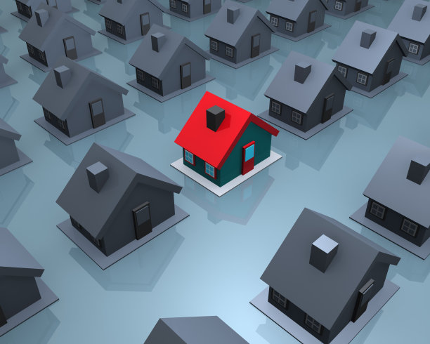 在许多灰色的房子中，有一座红色的房子图片下载