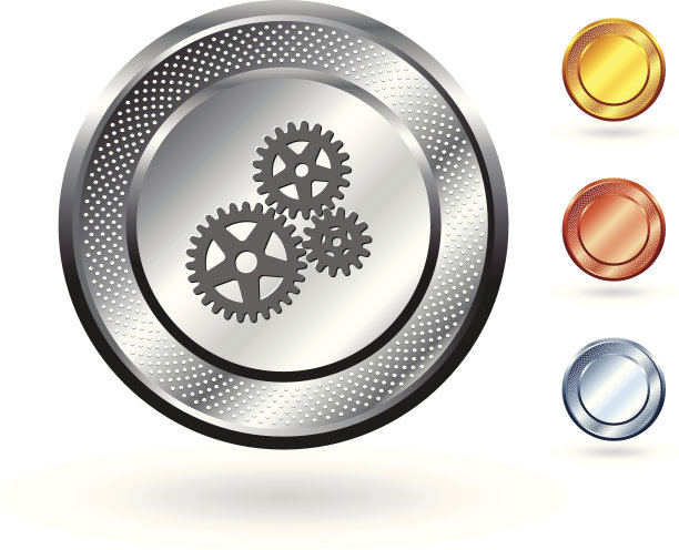 齿轮版权免费矢量艺术上的金属按钮图片下载