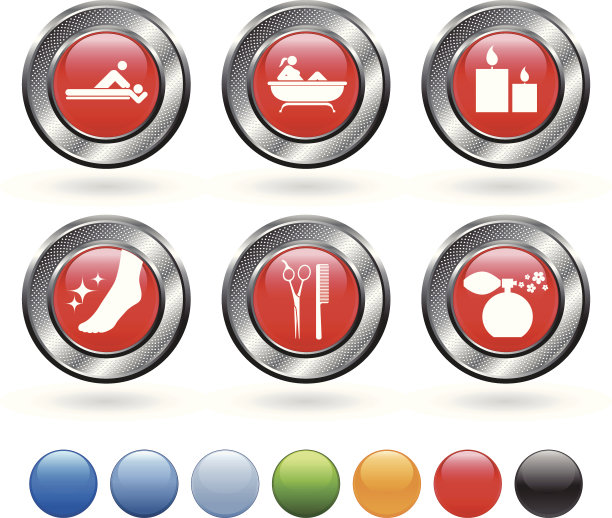 水疗治疗矢量图标设置按钮与金属边框图片下载