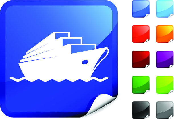 白色游轮图标上的蓝色背景贴纸图片下载